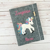 Zeugnismappe Filz bestickt mit Einhorn