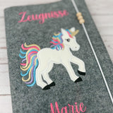 Zeugnismappe Filz bestickt mit Einhorn