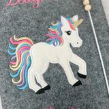 Zeugnismappe Filz bestickt mit Einhorn