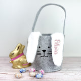 Osterkörbchen beige Filz Hase mit Plüschohren, personalisierbar