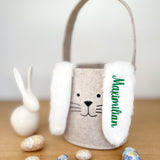Osterkörbchen beige Filz Hase mit Plüschohren, personalisierbar