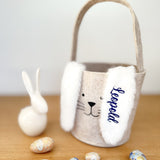 Osterkörbchen beige Filz Hase mit Plüschohren, personalisierbar