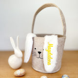 Osterkörbchen beige Filz Hase mit Plüschohren, personalisierbar