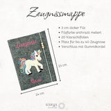 Zeugnismappe Filz bestickt mit Einhorn