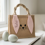 Osterkorb Jutetasche mit Hasengesicht und Ohren, personalisierbar
