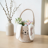 Osterkörbchen beige Filz Hase mit Plüschohren, personalisierbar