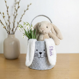Osterkörbchen beige Filz Hase mit Plüschohren, personalisierbar