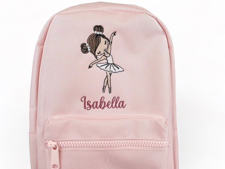 Lässiger Kinderrucksack in Rosa mit Ballerina-Stickerei und Namenszug