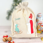 Nikolaussackerl bestickt mit hl. Nikolaus und Kind auf Schlitten in mint