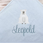 Kapuzenhandtuch hellblau bestickt mit Eisbär, personalisierbar, 100 x 100 cm