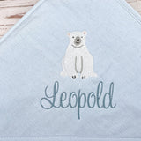 Kapuzenhandtuch hellblau bestickt mit Eisbär, personalisierbar, 100 x 100 cm