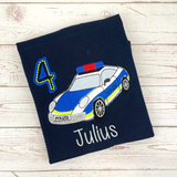 Geburtstagsshirt mit Polizeiauto, mit Name und Zahl, personalisierbar