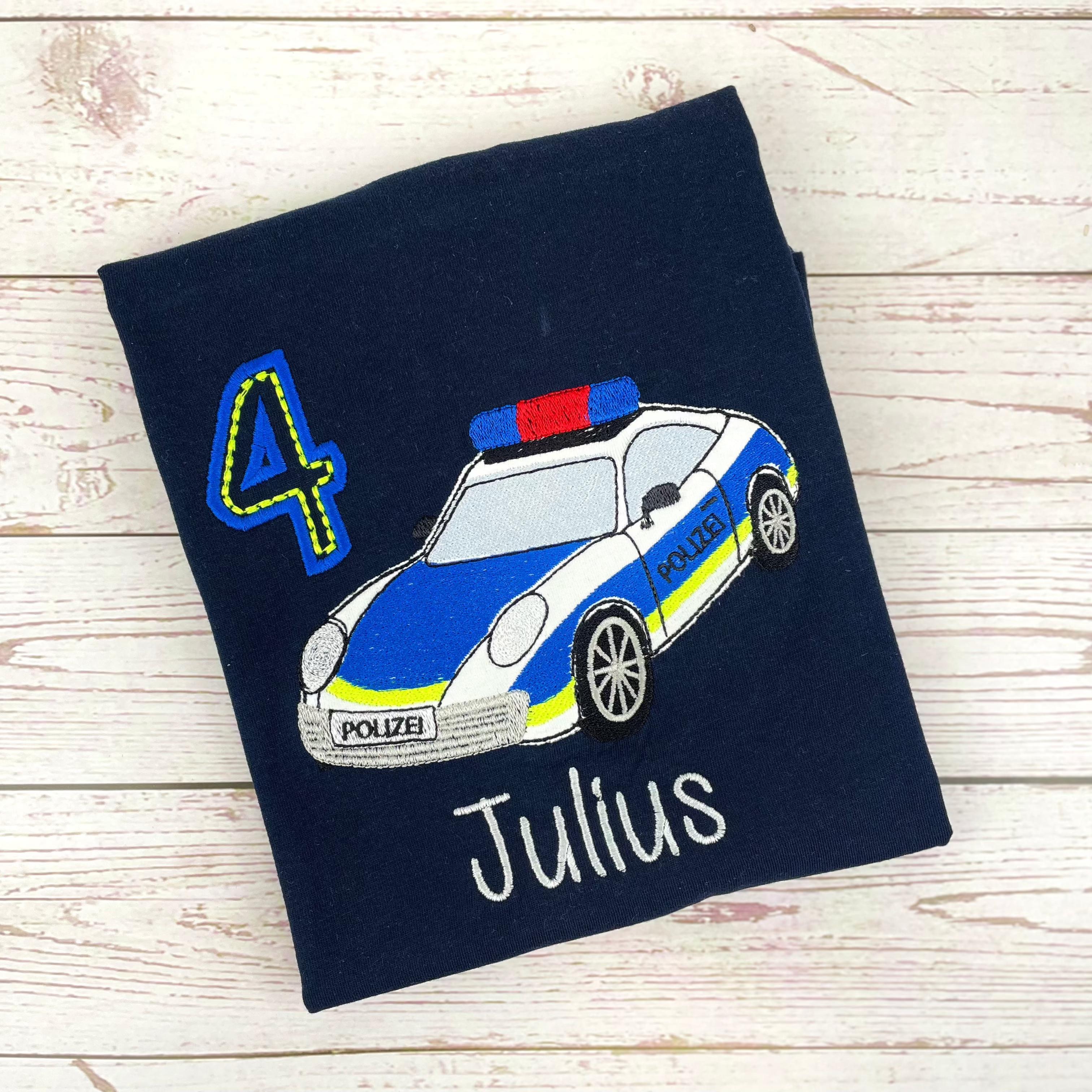 Geburtstagsshirt Polizei personalisiert mit Name und Geburtstagszahl