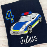 Geburtstagsshirt mit Polizeiauto, mit Name und Zahl, personalisierbar